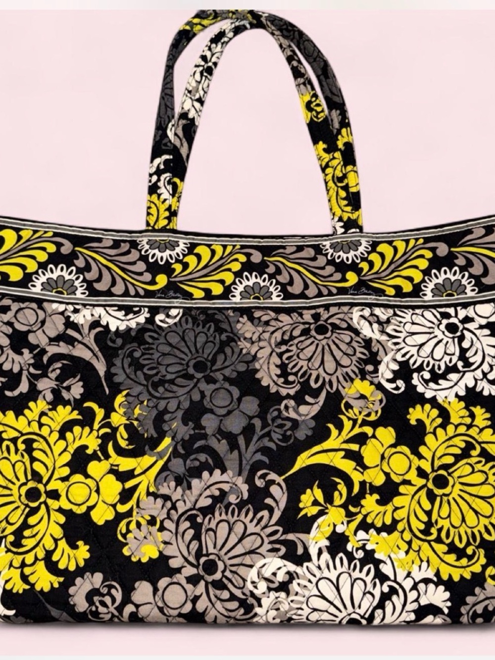 Vera Bradley Black, Yellow and Gray Floral Quilted Tote